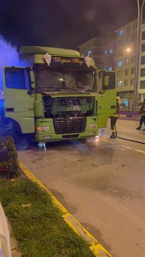 Seyir halindeki tır alev aldı